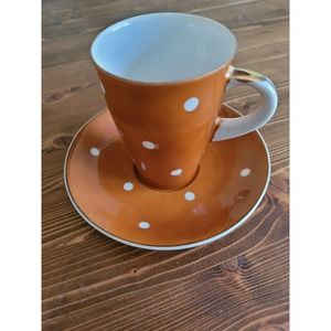 vintage NASCO cup and saucer polka dot golden brown